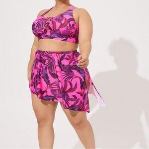 High Rise Mid Length Side Tie Swim Skirt With Brief size 2 in pink